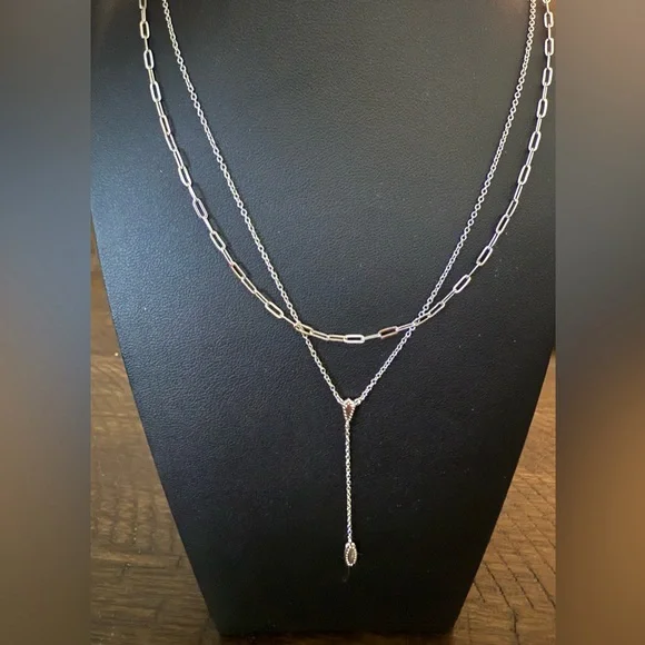 Kendra Scott Jaimee Silver-Tone Multi-Strand Paperclip Chain Y-Necklace - Picture 1 of 6